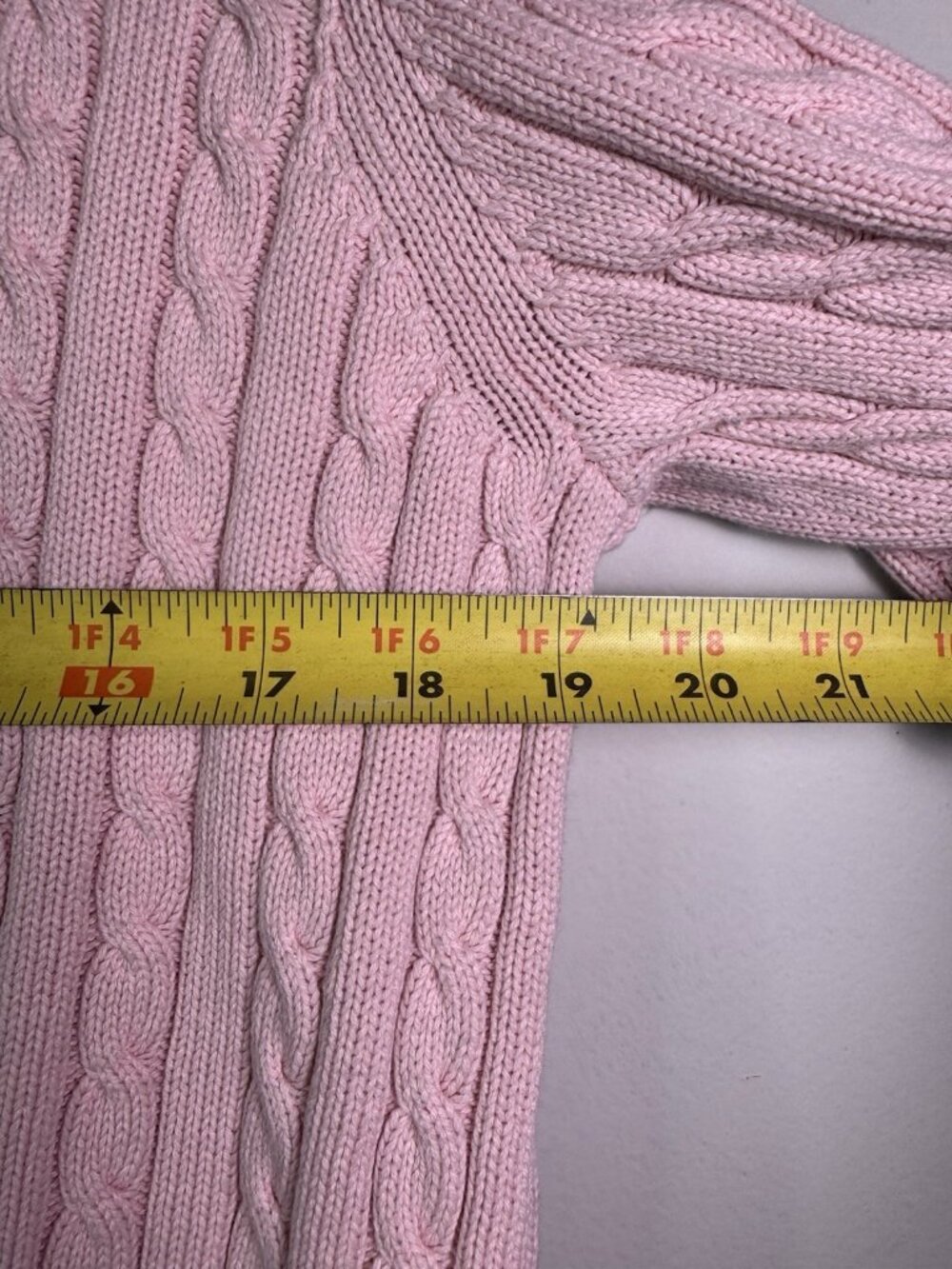 VTG Ralph Lauren Womens Cotton Cable Knit Crew Neck Sweater RLL Logo Pink L - Picture 13 of 14